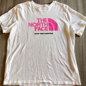 The North Face Cream Tee with Pink Logo